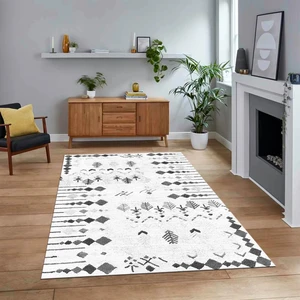 Viyana Home Dijital Baskılı Kaymaz Yıkanabilir Iskandinav Desen Yolluk Salon Halısı, V-Iskandinav-24-Beyaz,