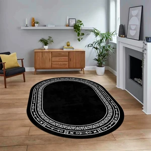 Viyana Home Dijital Kaymaz Yıkanabilir Oval Iskandinav Desen Yolluk Salon Halısı, V-O-Iskandinav-30-Antrasit,