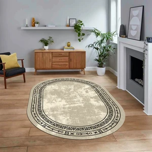 Viyana Home Dijital Kaymaz Yıkanabilir Oval Iskandinav Desen Yolluk Salon Halısı, V-O-Iskandinav-30-Bej,