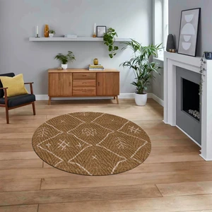 Viyana Home Dijital Kaymaz Yıkanabilir Yuvarlak Iskandinav Desen Salon Halısı, V-Y-Iskandinav-04-Kahve,
