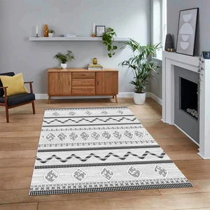 Viyana Home Dijital Baskılı Kaymaz Yıkanabilir Iskandinav Desen Yolluk Salon Halısı, V-Iskandinav-27-Gri,