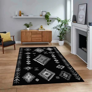 Viyana Home Dijital Baskılı Kaymaz Yıkanabilir Iskandinav Desen Yolluk Salon Halısı, V-Iskandinav-15-Antrasit,