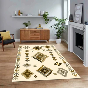 Viyana Home Dijital Baskılı Kaymaz Yıkanabilir Iskandinav Desen Yolluk Salon Halısı, V-Iskandinav-15-Bej,