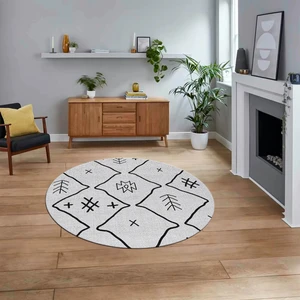 Viyana Home Dijital Kaymaz Yıkanabilir Yuvarlak Iskandinav Desen Salon Halısı, V-Y-Iskandinav-04-Gri,