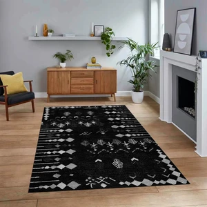 Viyana Home Dijital Baskılı Kaymaz Yıkanabilir Iskandinav Desen Yolluk Salon Halısı, V-Iskandinav-24-Siyah,
