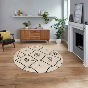Viyana Home Dijital Kaymaz Yıkanabilir Yuvarlak Iskandinav Desen Salon Halısı, V-Y-Iskandinav-04-Krem,