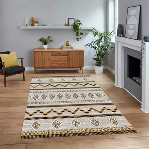 Viyana Home Dijital Baskılı Kaymaz Yıkanabilir Iskandinav Desen Yolluk Salon Halısı, V-Iskandinav-27-Kahve,