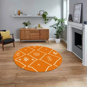 Viyana Home Dijital Kaymaz Yıkanabilir Yuvarlak Iskandinav Desen Salon Halısı, V-Y-Iskandinav-04-Turuncu,