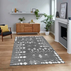 Viyana Home Dijital Baskılı Kaymaz Yıkanabilir Iskandinav Desen Yolluk Salon Halısı, V-Iskandinav-24-Gri,