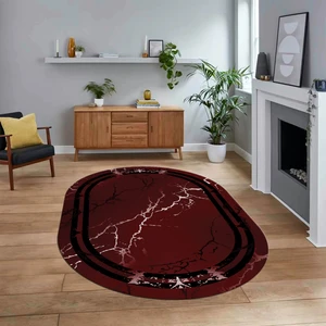 Viyana Home Dijital Kaymaz Taban Yıkanabilir Oval Mermer Desen Mutfak Salon Halısı, V-O-Mermer-08-Bordo,