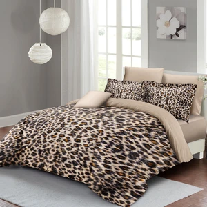 Leopar ( Lastikli Çarşaflı ) Çift Kişilik Nevresim Takımı Özel Dokuma Pamuk Saten Small Leopard
