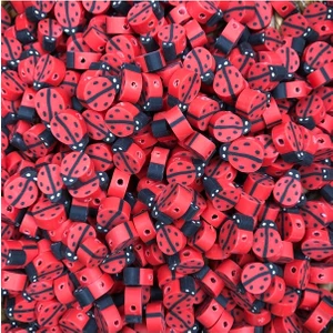 Yumuşak Keçe Fimo Boncuk Uğur Böceği Desenli Fimo Boncuk 25 Adet