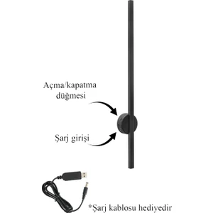 akbudak aydınlatma Osram Ledli Şarjlı Pilli Aplik Modern Dekoratif LED Duvar Otel Cafe Hol Hotel Aplik Siyah Eskitme Antrasit BEYAZ68CM  AK1010AK70CM