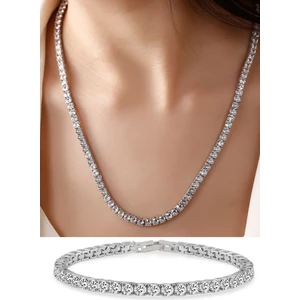 Trend Collection Zirkon Taşlı Pırlanta Model 3 mm Su Yolu Kadın Kolye ve Bileklik Set