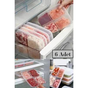 6 Adet Dondurulmuş Mini 4 Bölmeli Öğünlük Sebze Saklama Kabı Et Tavuk Suyu Kıyma Buzluk Organizer