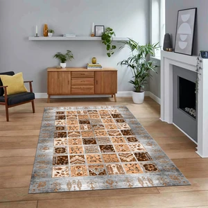 Viyana Home Dijital Baskılı Kaymaz Taban Yıkanabilir Etnik Desen Yolluk Salon Halısı, V-Etnik-18-Gri,