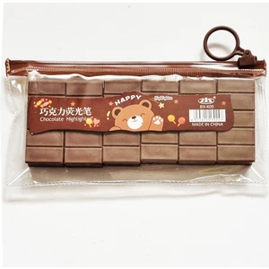 6'lı Çikolata Şekilli Fosforlu Kalem Fermuarlı Çantalı