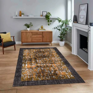 Viyana Home Dijital Baskılı Kaymaz Taban Yıkanabilir Çerçeveli Mutfak Salon Halısı, V-Çerçeveli-16-Turuncu,