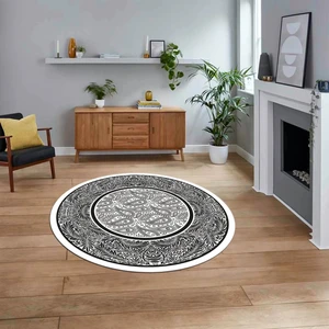 Viyana Home Dijital Kaymaz Taban Yıkanabilir Yuvarlak Çerçeveli Mutfak Salon Halısı, V-Y-Çerçeveli-37-Beyaz,