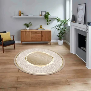 Viyana Home Dijital Kaymaz Taban Yıkanabilir Yuvarlak Çerçeveli Mutfak Salon Halısı, V-Y-Çerçeveli-37-Gold,