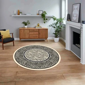 Viyana Home Dijital Kaymaz Taban Yıkanabilir Yuvarlak Çerçeveli Mutfak Salon Halısı, V-Y-Çerçeveli-37-Krem,