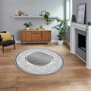 Viyana Home Dijital Kaymaz Taban Yıkanabilir Yuvarlak Çerçeveli Mutfak Salon Halısı, V-Y-Çerçeveli-37-Gri,