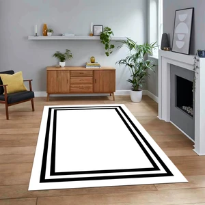 Viyana Home Dijital Baskılı Kaymaz Taban Yıkanabilir Çerçeveli Mutfak Salon Halısı, V-Çerçeveli-38-Beyaz,