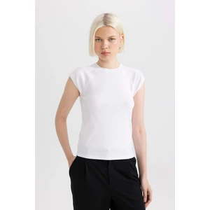 Slim Fit Dar Kesim Bisiklet Yaka Ribana Basic Düz Kısa Kollu Beyaz Tişört C7334AX24SM