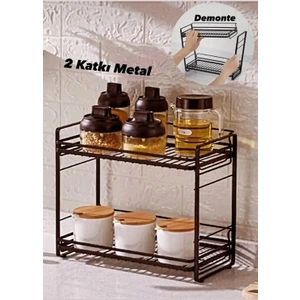 2 Katlı Metal Tezgah Üstü Mutfak Rafı Masa Üstü Baharat Standı / Çok Amaçlı Katlı Raf