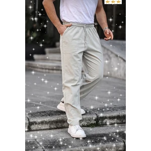 3A Moda Haki Renk Erkek Yazlık Keten Karışımı Relaxed Pantolon
