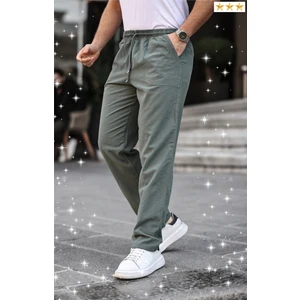3A Moda Haki Renk Erkek Yazlık Keten Karışımı Relaxed Pantolon