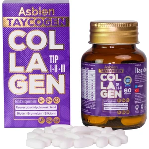 Taycogen 60 Tab. Tip 1 -2 -3 Biotin, Resveratrol,hyaluronik Asit,silisyum, Bromalain, B Complex ,bakır ,çinko ,vitamin C ve E , D3