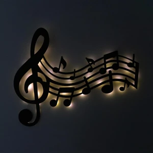 Işıklı Sol Anahtarı ve Notalar Müzik Temalı Tablo Duvar Dekorlu Gece Lambası