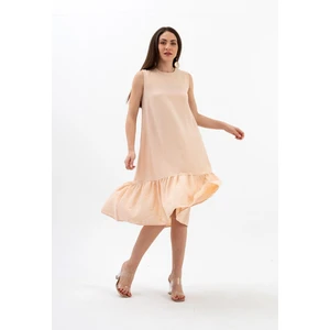 Vpr Moda Kristal Keten Kolsuz Kadın Salaş Elbise - Somon