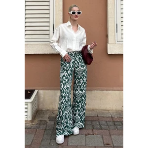 Yeşil Desenli Beli Lastikli Bol Paça Pantolon MG2051