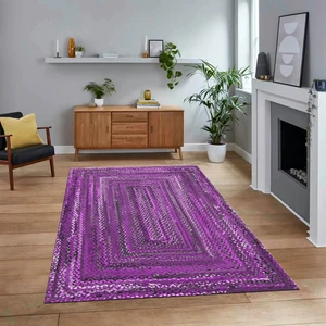 Viyana Home Dijital Baskılı Kaymaz Taban Yıkanabilir Jüt-Hasır Desen Mutfak Salon Halısı, V-Jüt-05-Mor,