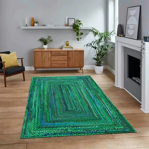 Viyana Home Dijital Baskılı Kaymaz Taban Yıkanabilir Jüt-Hasır Desen Mutfak Salon Halısı, V-Jüt-05-Yeşil,