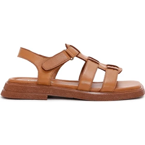 Kadın Taba Bilekten Bantlı Deri Comfort Sandalet