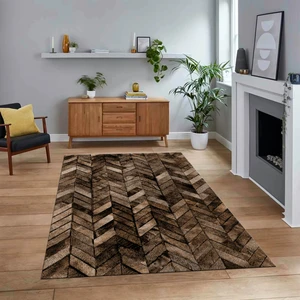 Viyana Home Dijital Baskılı Kaymaz Taban Yıkanabilir Patchwork Yolluk Salon Halısı, V-Patchwork-13-Kahve,