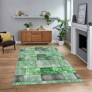 Viyana Home Dijital Baskılı Kaymaz Taban Yıkanabilir Patchwork Yolluk Salon Halısı, V-Patchwork-18-Yeşil,