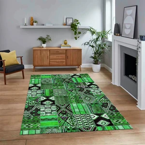 Viyana Home Dijital Baskılı Kaymaz Taban Yıkanabilir Patchwork Yolluk Salon Halısı, V-Patchwork-06-Yeşil,
