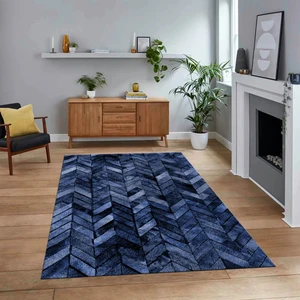 Viyana Home Dijital Baskılı Kaymaz Taban Yıkanabilir Patchwork Yolluk Salon Halısı, V-Patchwork-13-Mavi,