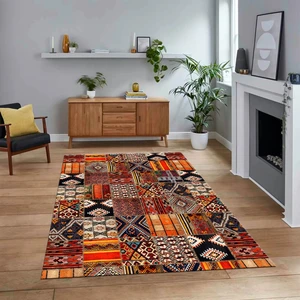 Viyana Home Dijital Baskılı Kaymaz Taban Yıkanabilir Patchwork Yolluk Salon Halısı, V-Patchwork-06-Renkli,
