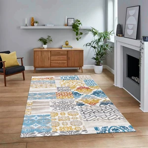 Viyana Home Dijital Baskılı Kaymaz Taban Yıkanabilir Patchwork Yolluk Salon Halısı, V-Patchwork-02-Renkli,
