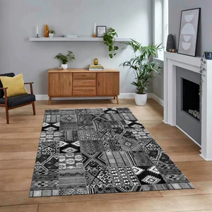 Viyana Home Dijital Baskılı Kaymaz Taban Yıkanabilir Patchwork Yolluk Salon Halısı, V-Patchwork-06-Gri,