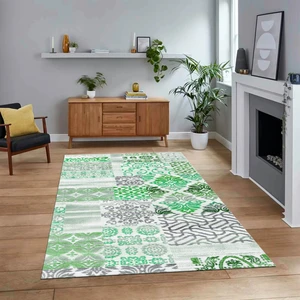 Viyana Home Dijital Baskılı Kaymaz Taban Yıkanabilir Patchwork Yolluk Salon Halısı, V-Patchwork-02-Yeşil,