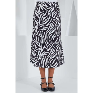 Kadın Zebra Desen Siyah Beyaz Saten Yüzeyli Beli Lastikli Midi Boy Etek HZL23S-BD1101471