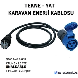 Ünal Kablo Tekne ve Karavan Enerji Kablosu 3 Metre (3x2.5 Ttr Tam Bakır Kablo)