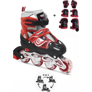 Top Rock Store Işıklı Çocuk Pateni Silikon Ayarlanabilir Teker Metal Gövde Numaralı ve Koruma Seti