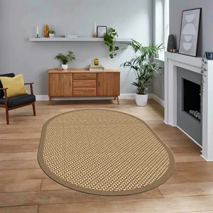 Viyana Home Dijital Baskılı Kaymaz Yıkanabilir Oval Jüt-Hasır Desen Mutfak Salon Halısı, V-O-Jüt-03-Kahve,